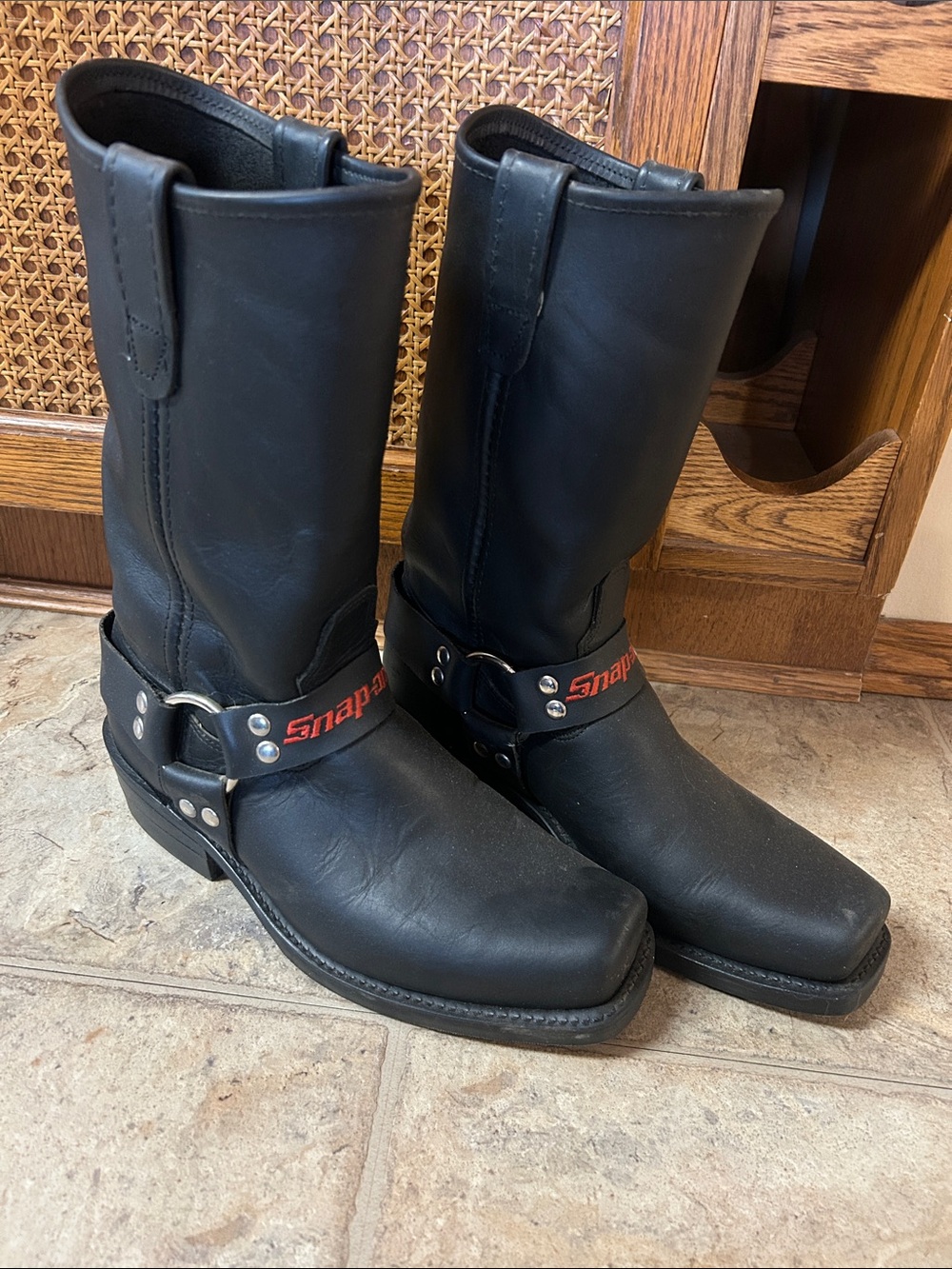 Snap-On Black Leather Riding Boots for women